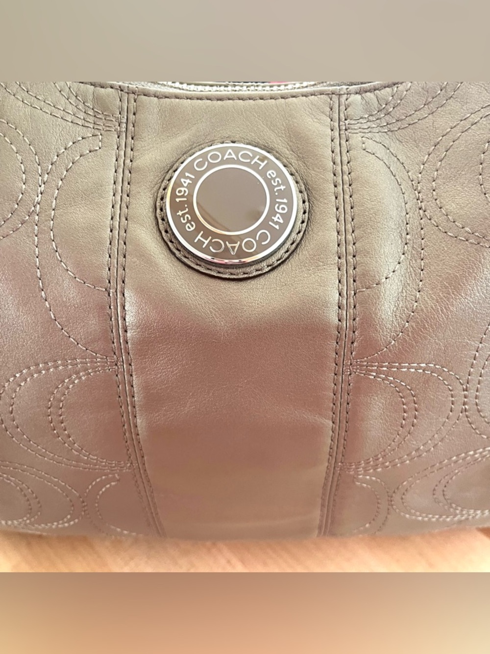 Coach Signature Taupy Metallic Leather Hobo Bag - Picture 5 of 11